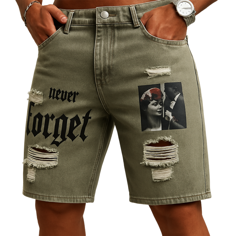 Kent | Men'S Summer Fashion Printed Ripped Denim Shorts
