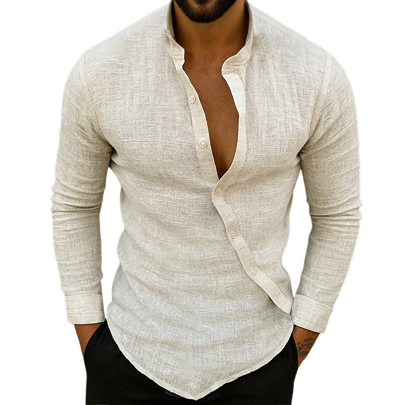Carl | Men'S Retro Casual Linen Stand Collar Long Sleeve Shirt