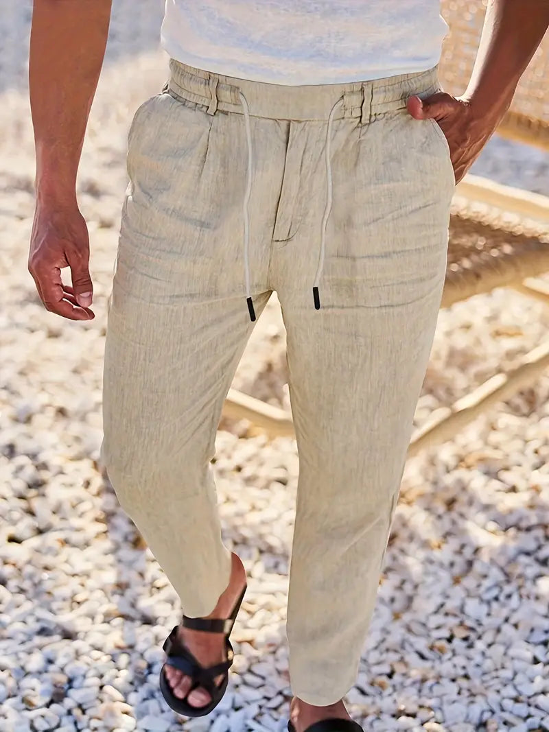 Joshua | Wide-leg linen pants with drawstring