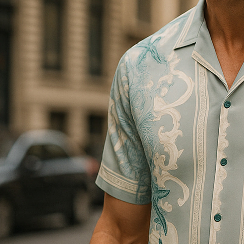 Sam | Men'S Summer Fashion Cool Satin Printed Short Sleeve Shirt