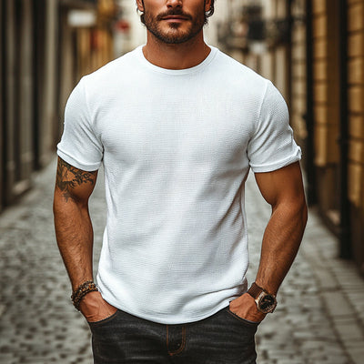 Howard | Men'S Solid Color Waffle Round Neck Short Sleeve T-Shirt