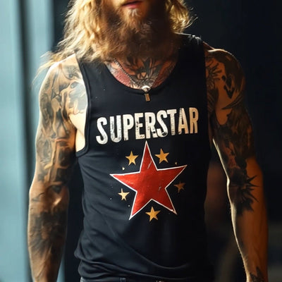 Men's Retro "SPERSTAR" Print Casal Crew Neck Tank p
