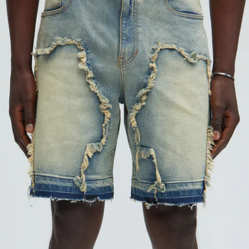 Calvin | Men'S Spring And Summer Fashion Casual Washed Raw Edge Decorated Denim Shorts