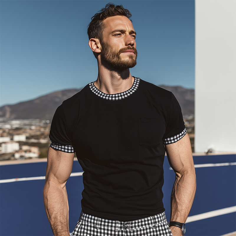 Gerald | Men'S Retro Casual Plaid Stitching Round Neck Short Sleeve T-Shirt