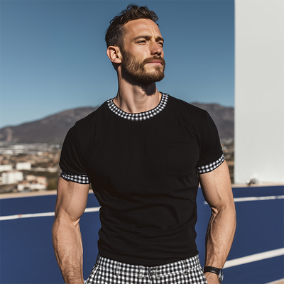 Gerald | Men'S Retro Casual Plaid Stitching Round Neck Short Sleeve T-Shirt