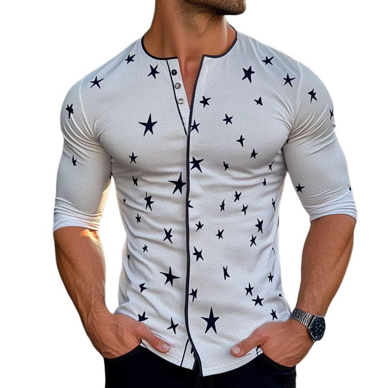 Todd | Men'S Star Print Crew Neck Long Sleeve Shirt