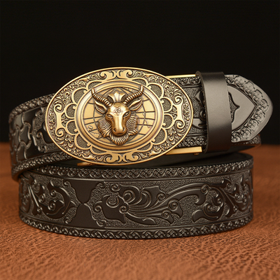 Jeff | Men'S Vintage Cowhide Personalized Carved Automatic Buckle Belt