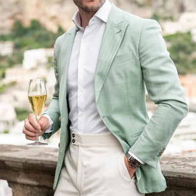 Drew | Men'S Thin Cotton And Linen Double Button Blazer