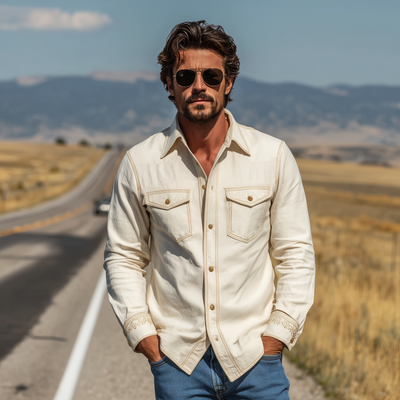 Toby | Men'S Spring And Summer Fashion Casual Cotton Blended Cuff Embroidered Long Sleeve Shirt