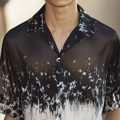 Dennis | Men'S Black And White Gradient Print Short-Sleeved Shirt