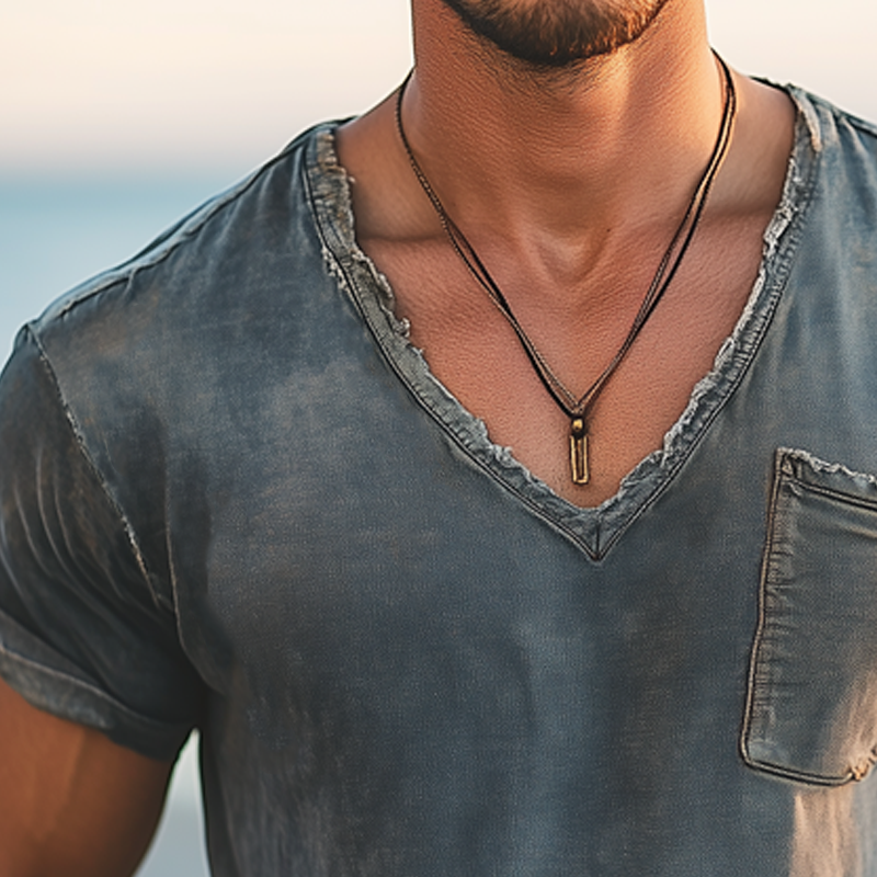 Kenneth | Men'S Summer Casual Deep V-Neck Raw Edge Short-Sleeved T-Shirt