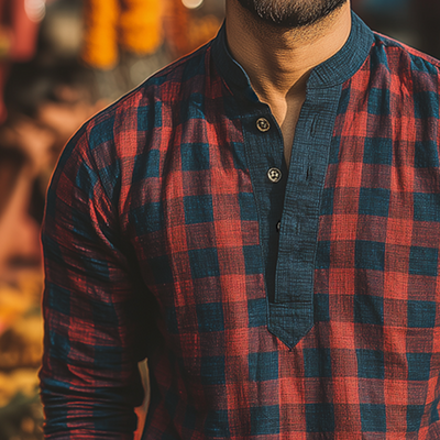 Aldo | Men'S Retro Casual Plaid Print Henley Collar Long Sleeve Shirt