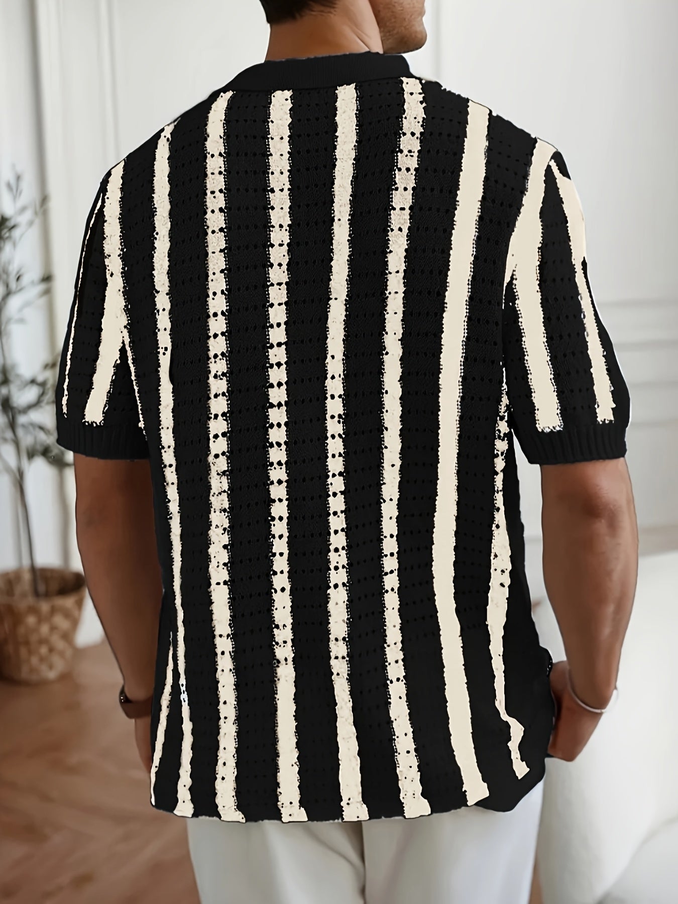 Wilfrido | Knit Striped Polo Shirt – Lightweight Hollow Style