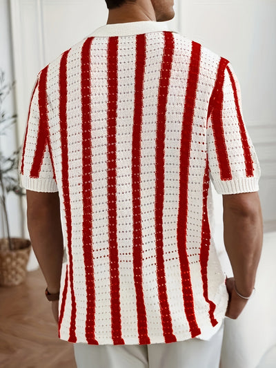 Wilfrido | Knit Striped Polo Shirt – Lightweight Hollow Style