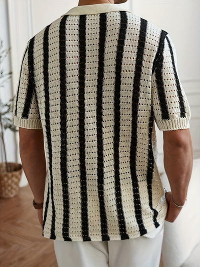 Wilfrido | Knit Striped Polo Shirt – Lightweight Hollow Style