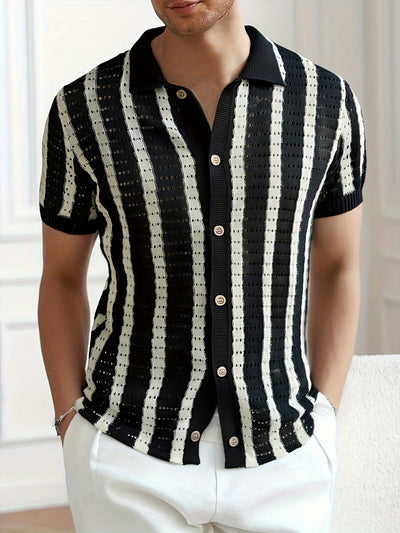 Wilfrido | Knit Striped Polo Shirt – Lightweight Hollow Style