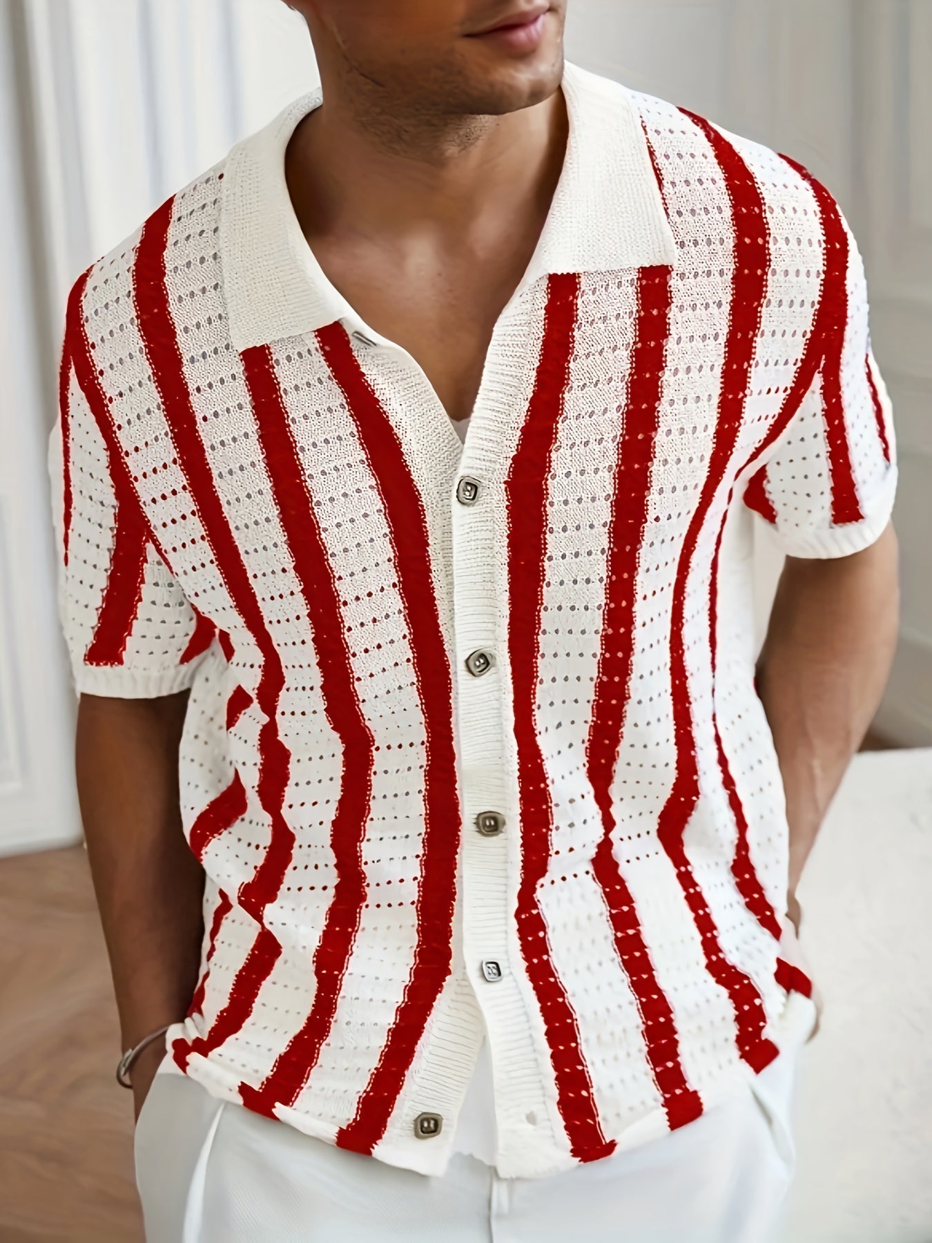 Wilfrido | Knit Striped Polo Shirt – Lightweight Hollow Style