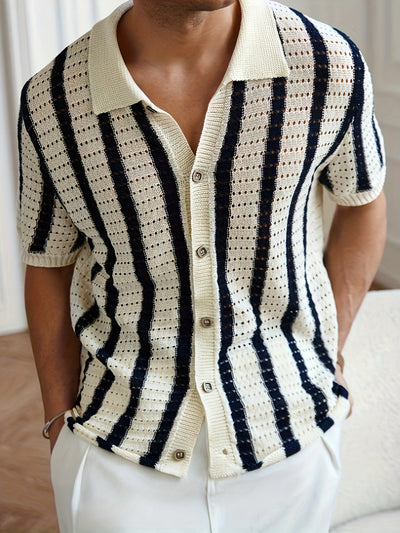 Wilfrido | Knit Striped Polo Shirt – Lightweight Hollow Style