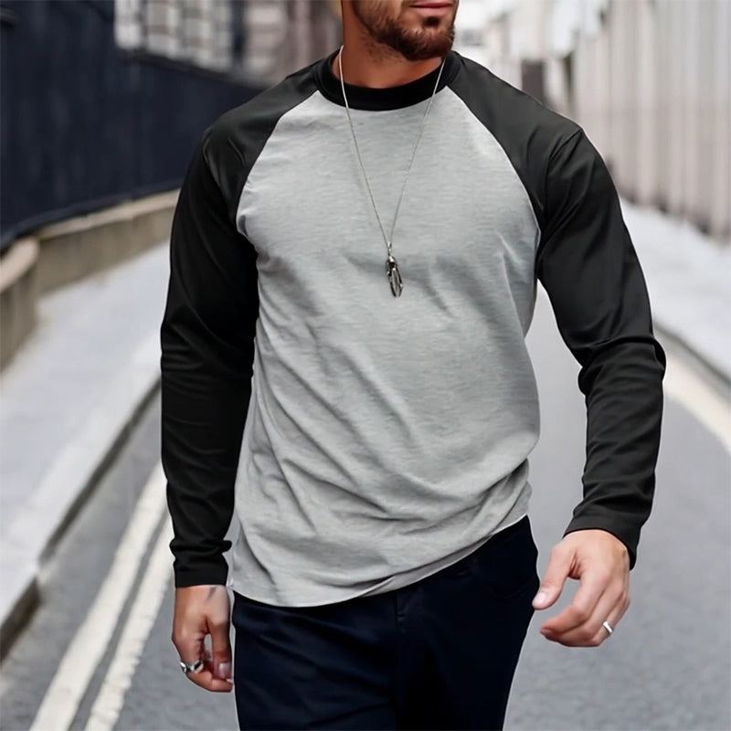 Men's Retro Casal Colorblock Rond Neck Long Sleeve T-Shirt