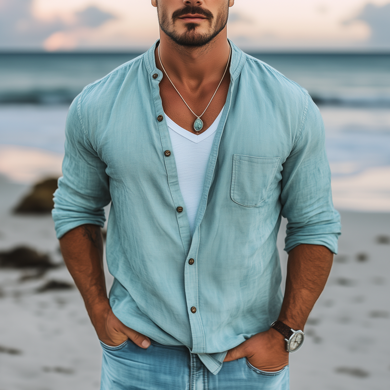 Leonardo | Men'S Basic Solid Color Cotton Long Sleeve Shirt