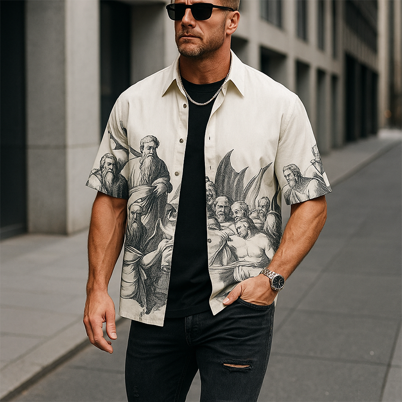 Ernie | Men'S Summer Fashion Printed Polyester Blended Short Sleeve Shirt