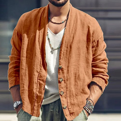 Aldo | Men'S Solid Color Cotton And Linen Long-Sleeved Cardigan