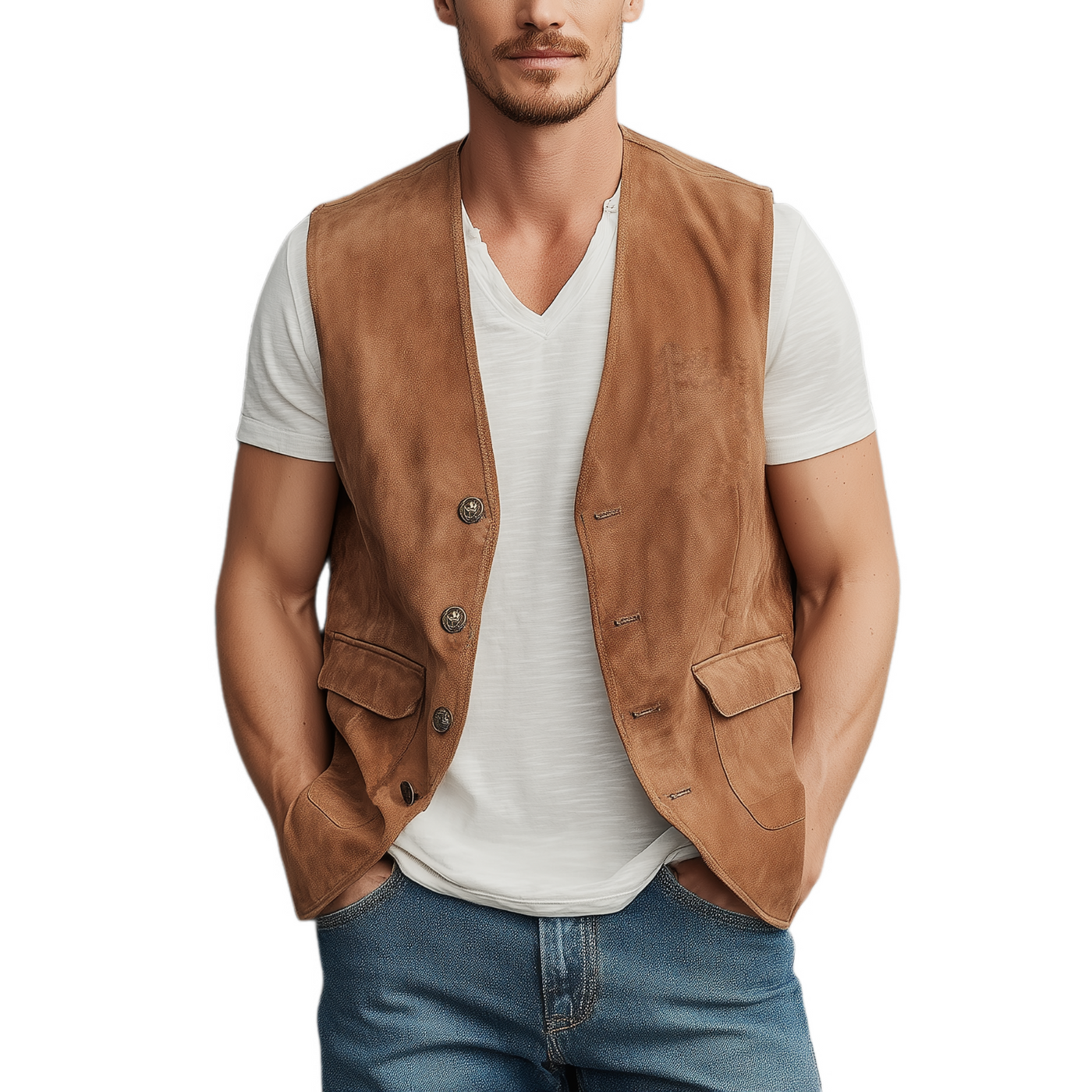 Thad | Men'S Spring And Summer Casual Thin Suede Metal Button Vest