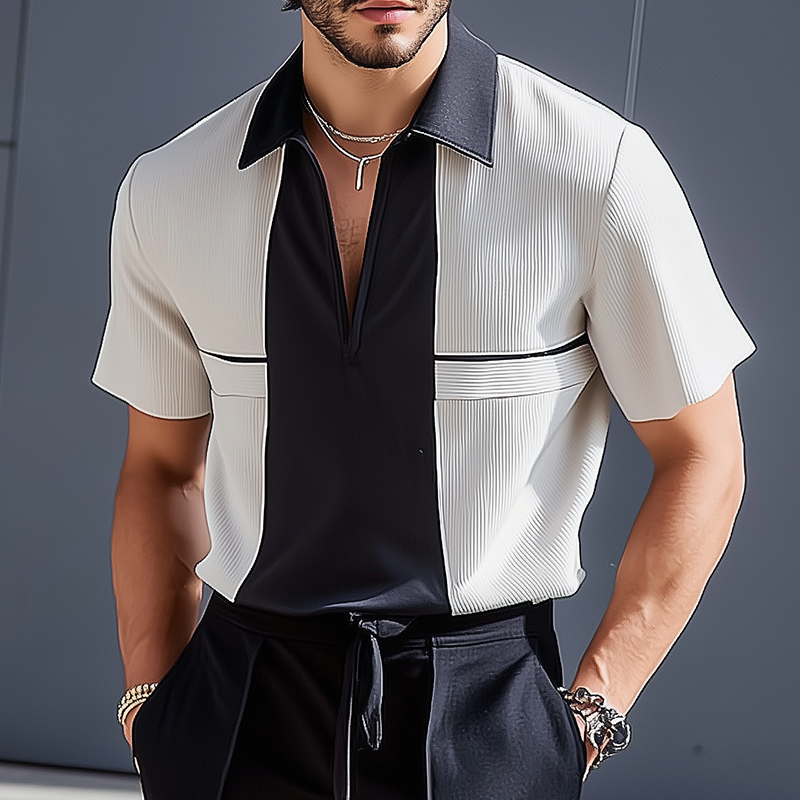 Jamie | Men'S Retro Casual Colorblock Striped Lapel Short Sleeve Shirt