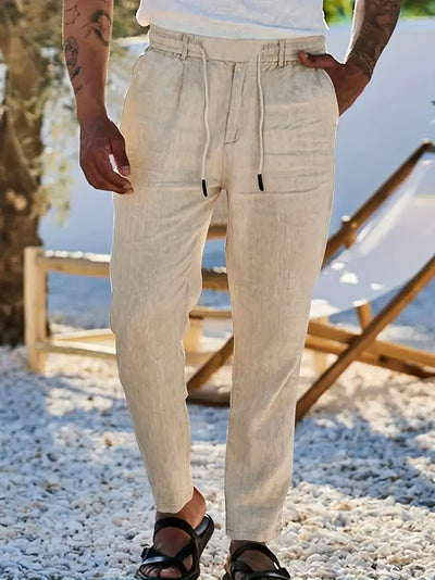Joshua | Wide-leg linen pants with drawstring