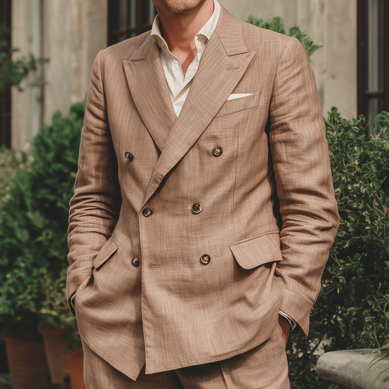 Clark | Men'S Vintage Elegant Breathable Linen Peak Lapel Double Breasted Slim Fit Blazer