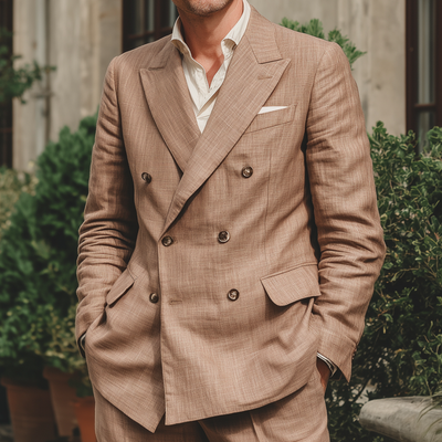 Clark | Men'S Vintage Elegant Breathable Linen Peak Lapel Double Breasted Slim Fit Blazer