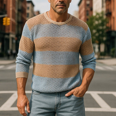 Sean | Men'S Summer Fashion Breathable Ice-Cool Silk Knitted Hollow Long-Sleeved T-Shirt