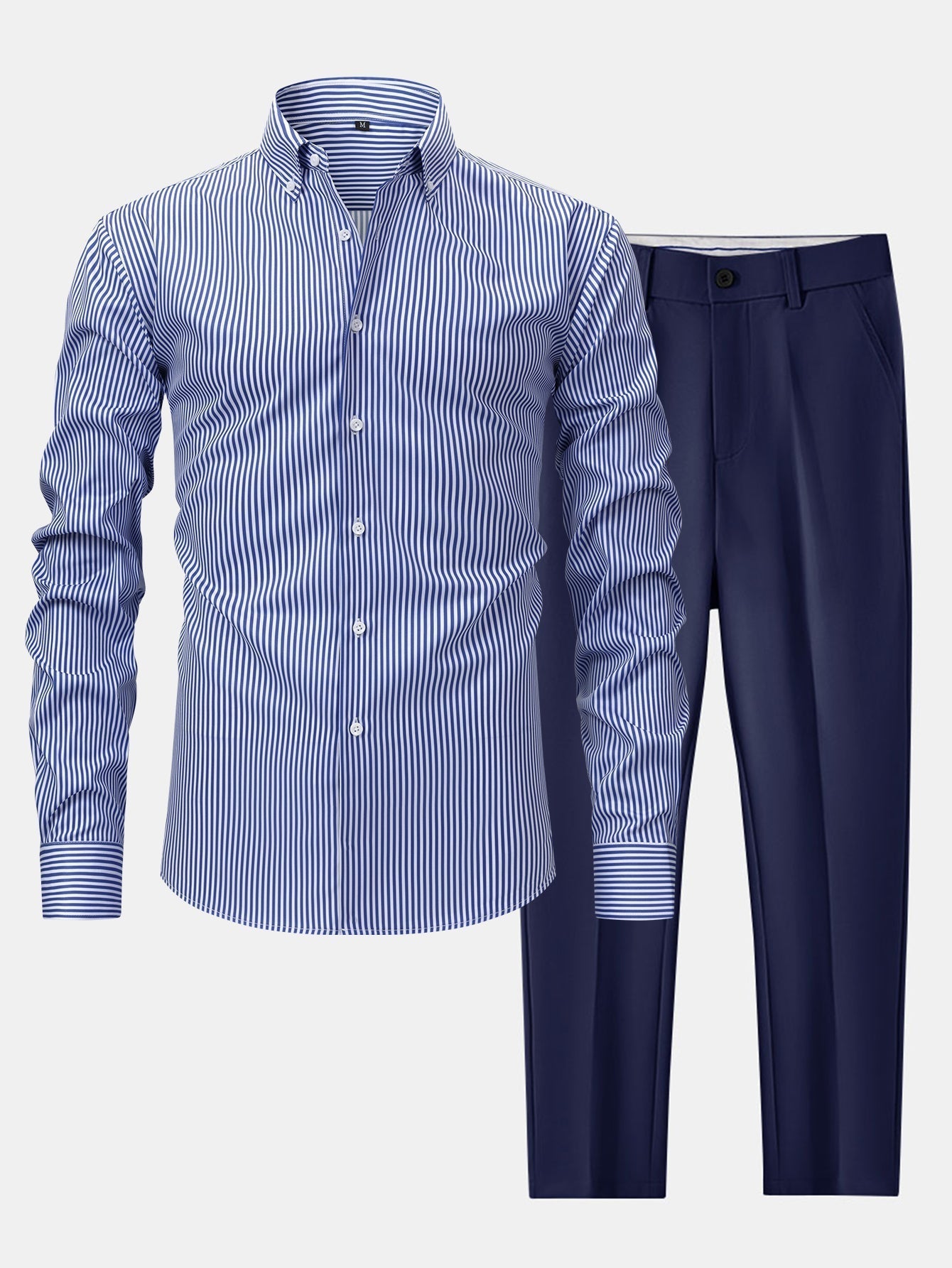 hola STRIPED LONG SLEEVE BUTTON-DOWN SHIRT & SLIM FIT SKINNY LEG PANTS