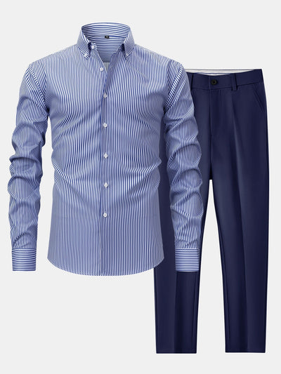 hola STRIPED LONG SLEEVE BUTTON-DOWN SHIRT & SLIM FIT SKINNY LEG PANTS