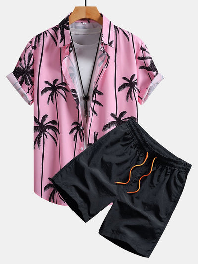 Heriberto® | Palm Tree Print Button Up Shirt & Swim Shorts
