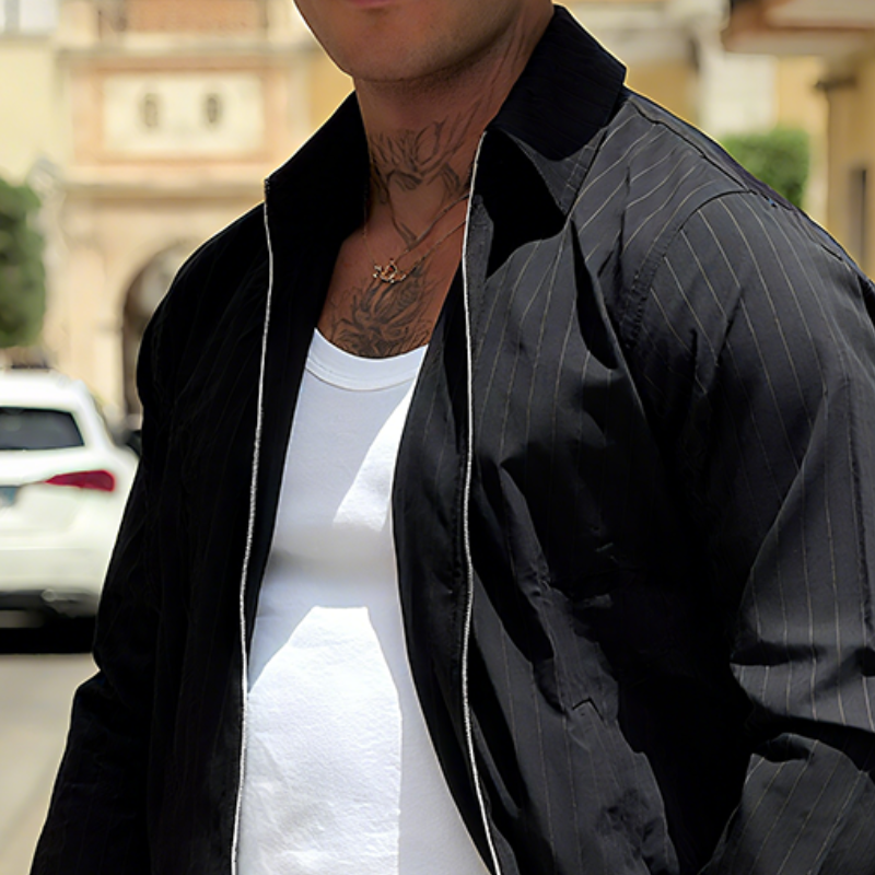Travis | Men'S Vintage Casual Lapel Striped Zipper Jacket