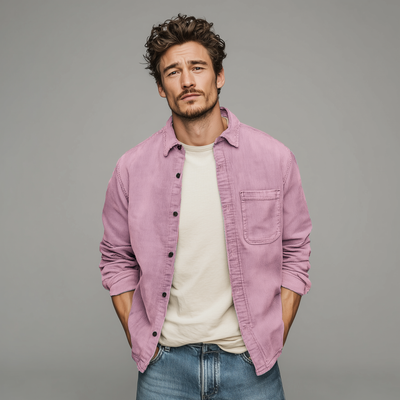 Colin | Men'S Retro Casual Corduroy Washed Lightly Bleached Distressed Long-Sleeved Shirt