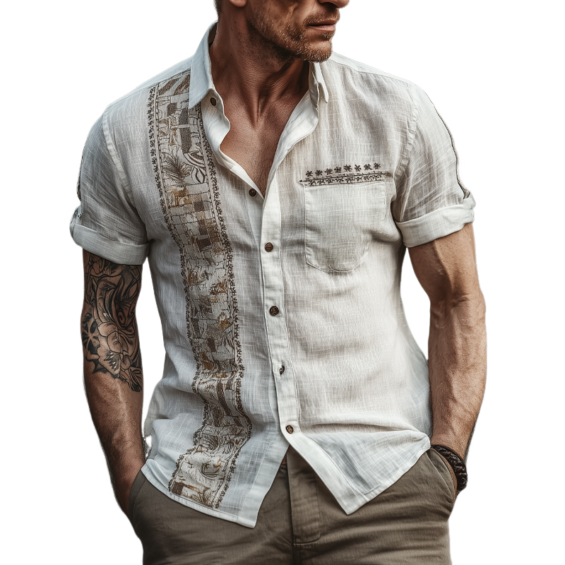 Derek | Men'S Retro Geometric Short Sleeve Lapel Shirt
