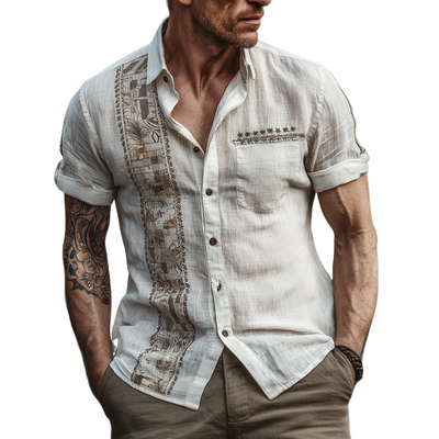 Derek | Men'S Retro Geometric Short Sleeve Lapel Shirt