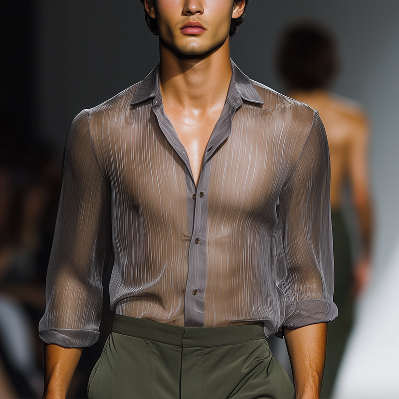 Teodoro | Men'S Simple Chiffon Long-Sleeved Shirt (No Lining)