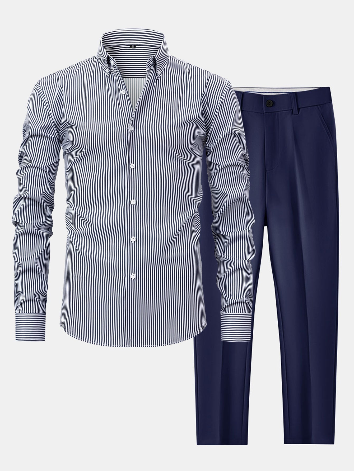 hola STRIPED LONG SLEEVE BUTTON-DOWN SHIRT & SLIM FIT SKINNY LEG PANTS