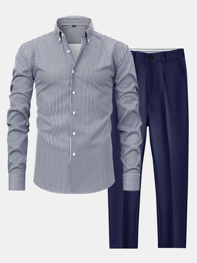 hola STRIPED LONG SLEEVE BUTTON-DOWN SHIRT & SLIM FIT SKINNY LEG PANTS