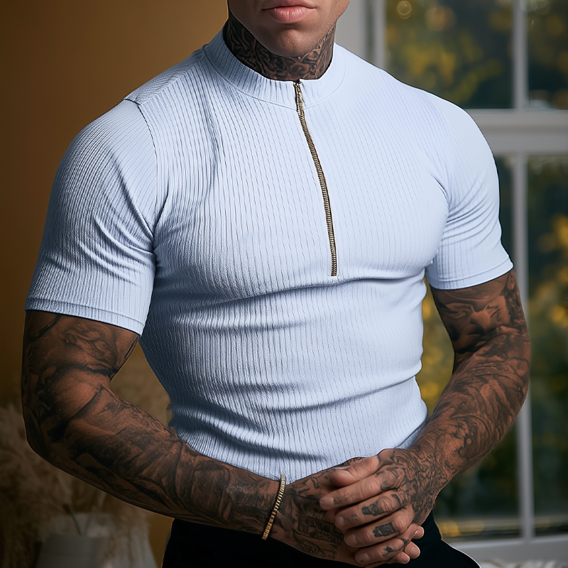Carl | Men'S Slim Fit Knitted Half-Zip Pullover Short-Sleeved Shirt