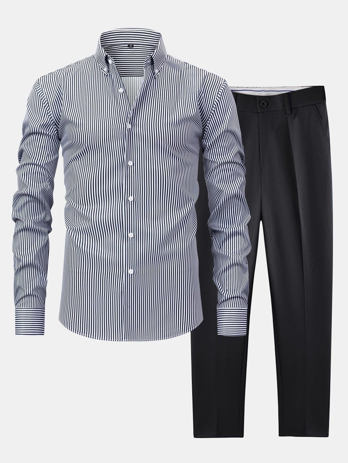 hola STRIPED LONG SLEEVE BUTTON-DOWN SHIRT & SLIM FIT SKINNY LEG PANTS