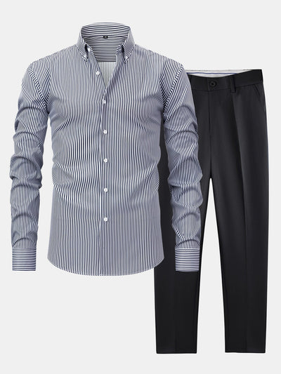 hola STRIPED LONG SLEEVE BUTTON-DOWN SHIRT & SLIM FIT SKINNY LEG PANTS