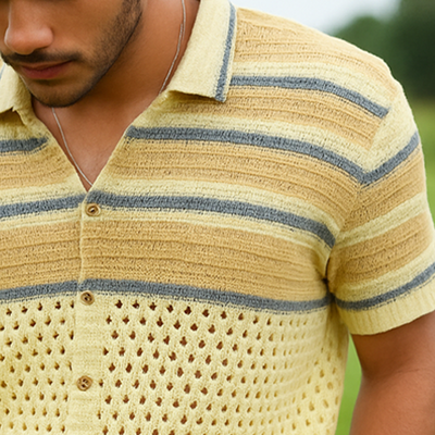Robert | Men'S Summer Fashion Colorblock Knitted Short Sleeve Shirt