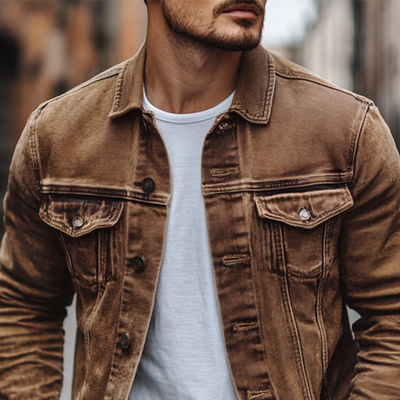Men's Vine Casal Solid Color Washed DeniJacket