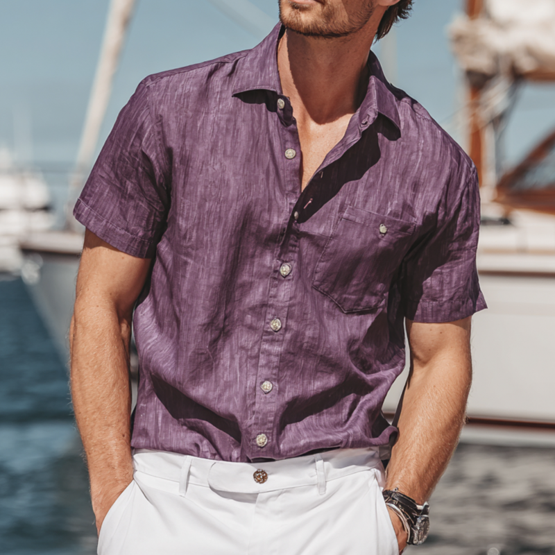 Bruce | Men'S Casual Breathable Cotton Linen Lapel Patch Pocket Loose Short-Sleeved Shirt