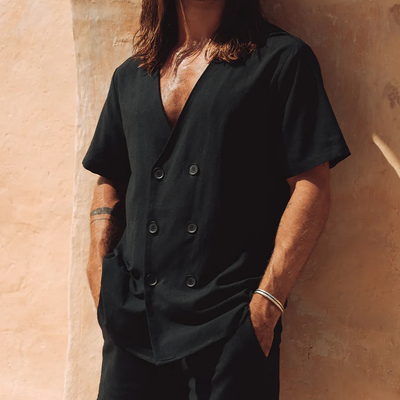 Arturo | Men'S Spring And Summer Fashion Casual Chiffon V-Neck Double-Breasted Short-Sleeved Shirt