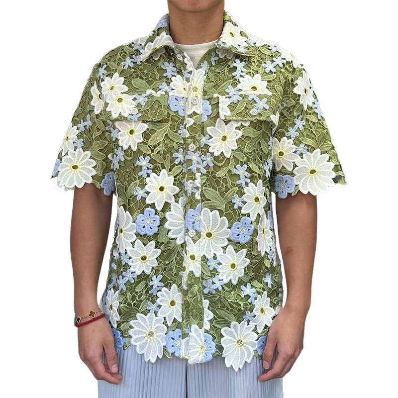 Marvin | Men'S Summer Fashion Embroidered Floral Hollow Sleeve Shirt